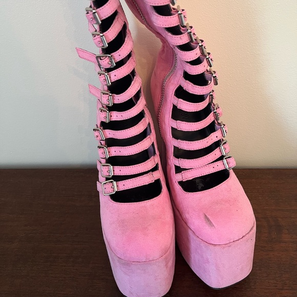 Current Mood pink suede strappy platform boots - Picture 4 of 16